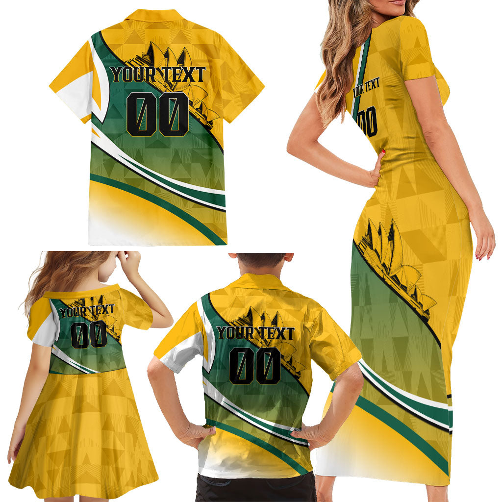 Personalized Australia Soccer Kangaroo Mascot Family Matching Short Sleeve Bodycon Dress and Hawaiian Shirt Sydney Opera House - Hear the Champions Roar Football
