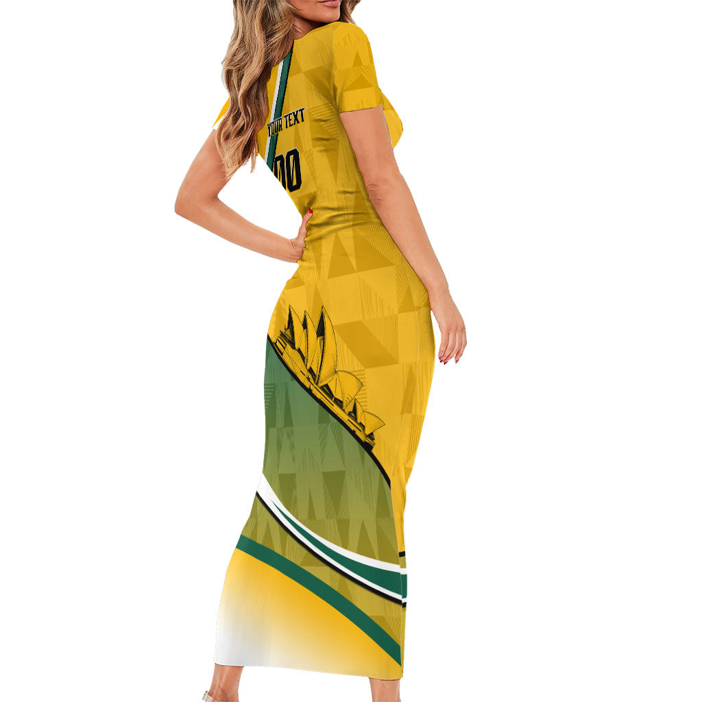 Personalized Australia Soccer Kangaroo Mascot Family Matching Short Sleeve Bodycon Dress and Hawaiian Shirt Sydney Opera House - Hear the Champions Roar Football