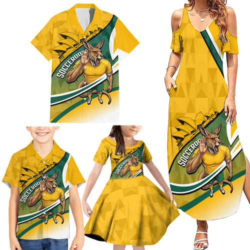 Personalized Australia Soccer Kangaroo Mascot Family Matching Summer Maxi Dress and Hawaiian Shirt Sydney Opera House - Hear the Champions Roar Football
