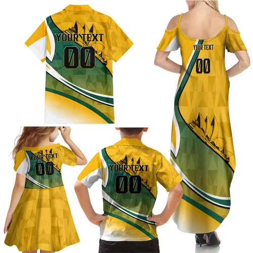 Personalized Australia Soccer Kangaroo Mascot Family Matching Summer Maxi Dress and Hawaiian Shirt Sydney Opera House - Hear the Champions Roar Football