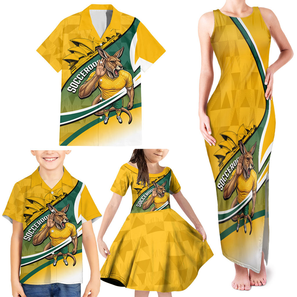 Personalized Australia Soccer Kangaroo Mascot Family Matching Tank Maxi Dress and Hawaiian Shirt Sydney Opera House - Hear the Champions Roar Football