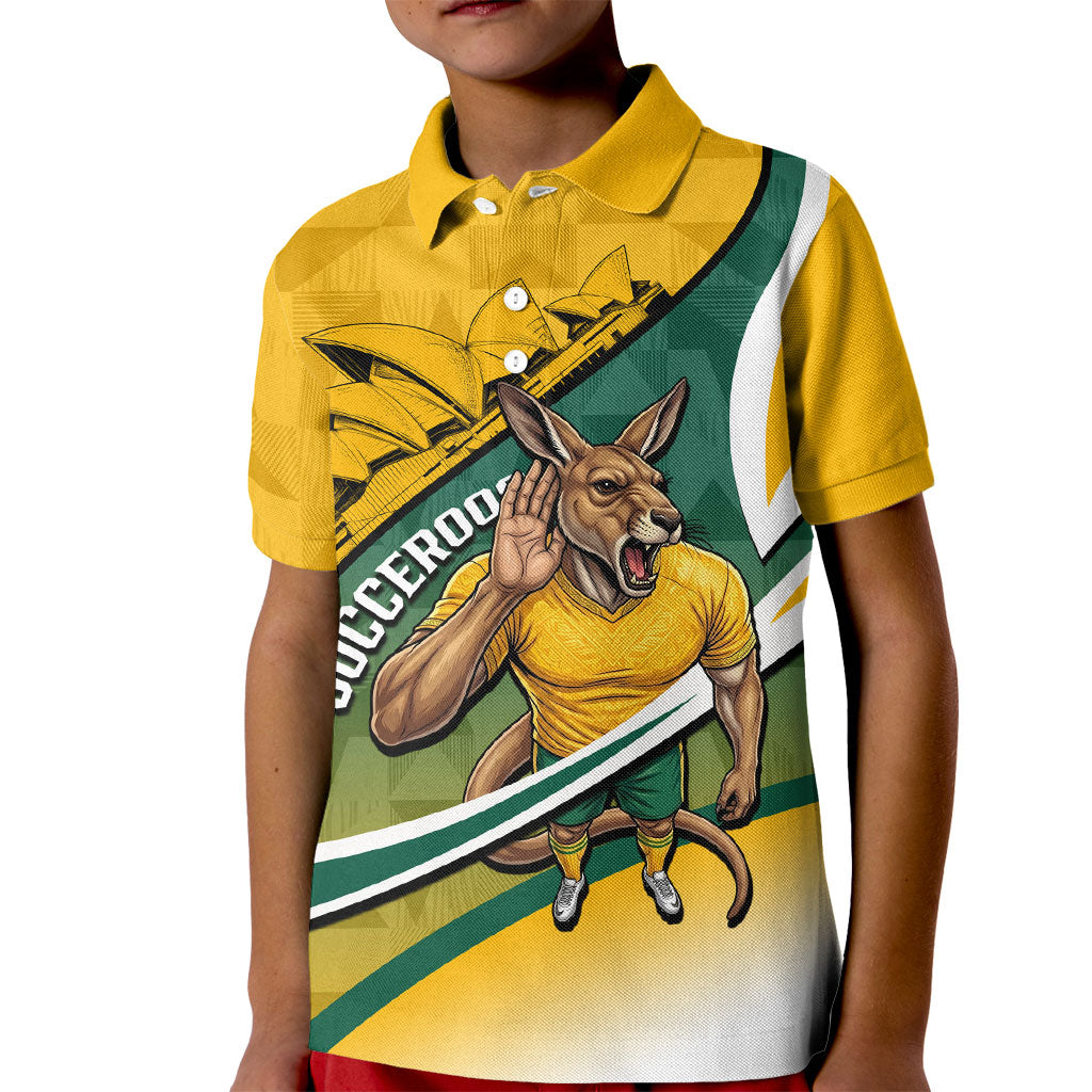 Personalized Australia Soccer Kangaroo Mascot Kid Polo Shirt Sydney Opera House - Hear the Champions Roar Football