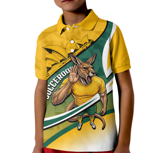 Personalized Australia Soccer Kangaroo Mascot Kid Polo Shirt Sydney Opera House - Hear the Champions Roar Football