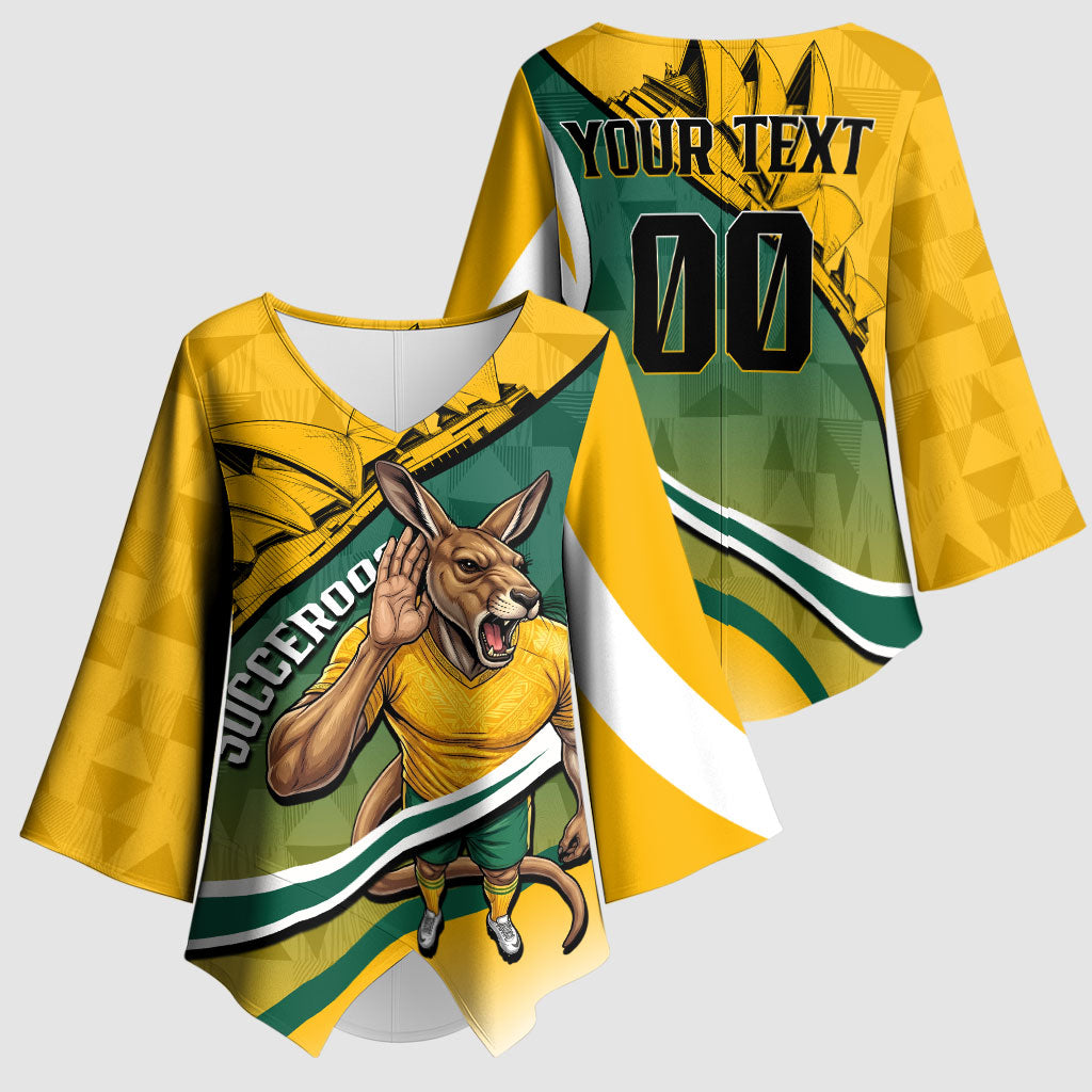 Personalized Australia Soccer Kangaroo Mascot Kimono Sleeve Blouse Sydney Opera House - Hear the Champions Roar Football