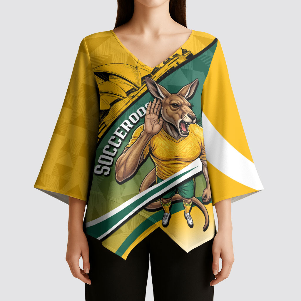 Personalized Australia Soccer Kangaroo Mascot Kimono Sleeve Blouse Sydney Opera House - Hear the Champions Roar Football
