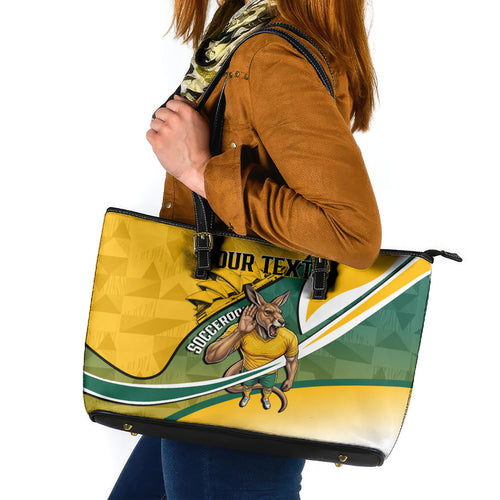 Personalized Australia Soccer Kangaroo Mascot Leather Tote Bag Sydney Opera House - Hear the Champions Roar Football