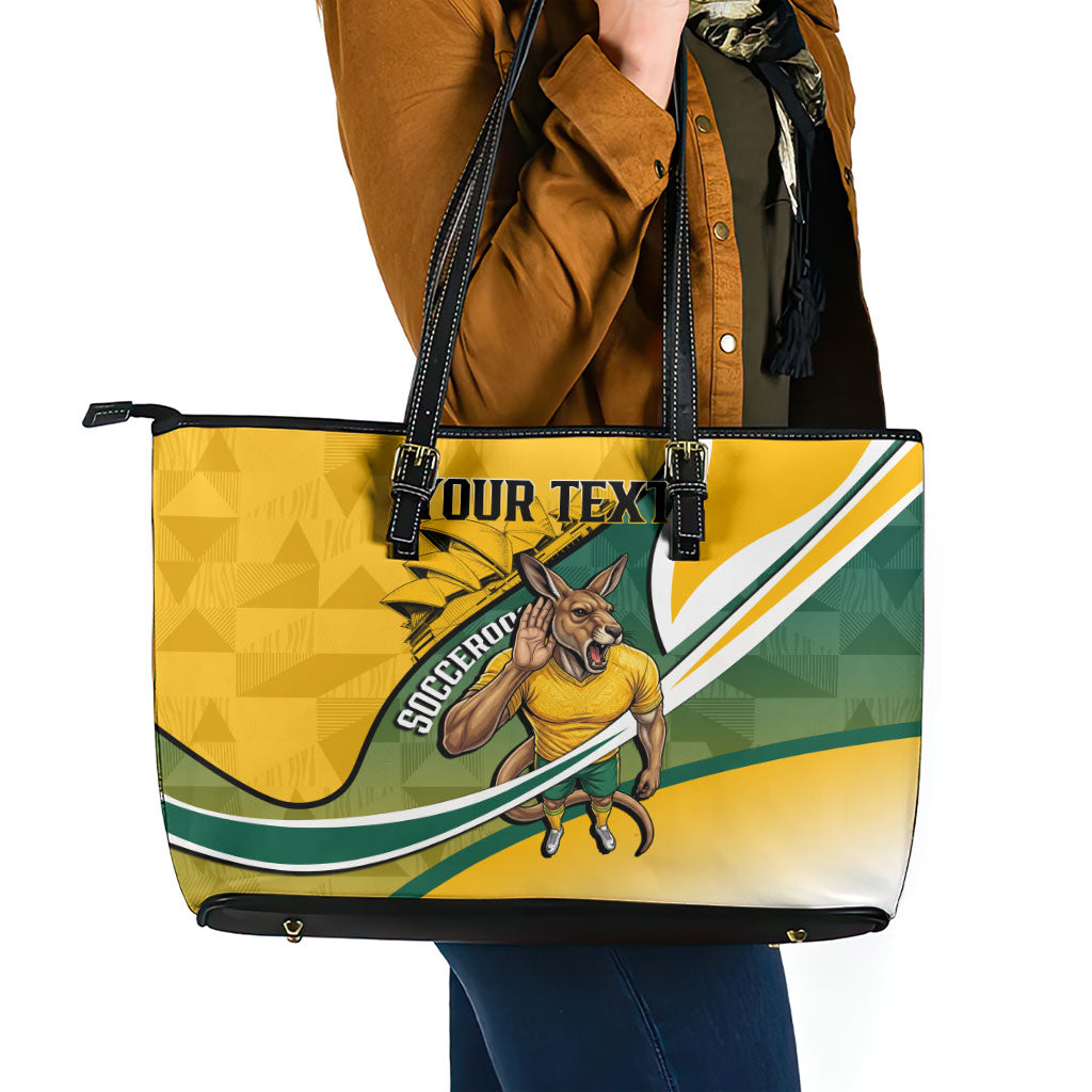 Personalized Australia Soccer Kangaroo Mascot Leather Tote Bag Sydney Opera House - Hear the Champions Roar Football