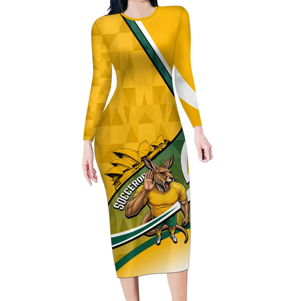 Personalized Australia Soccer Kangaroo Mascot Long Sleeve Bodycon Dress Sydney Opera House - Hear the Champions Roar Football