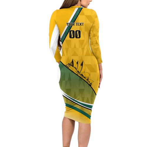Personalized Australia Soccer Kangaroo Mascot Long Sleeve Bodycon Dress Sydney Opera House - Hear the Champions Roar Football