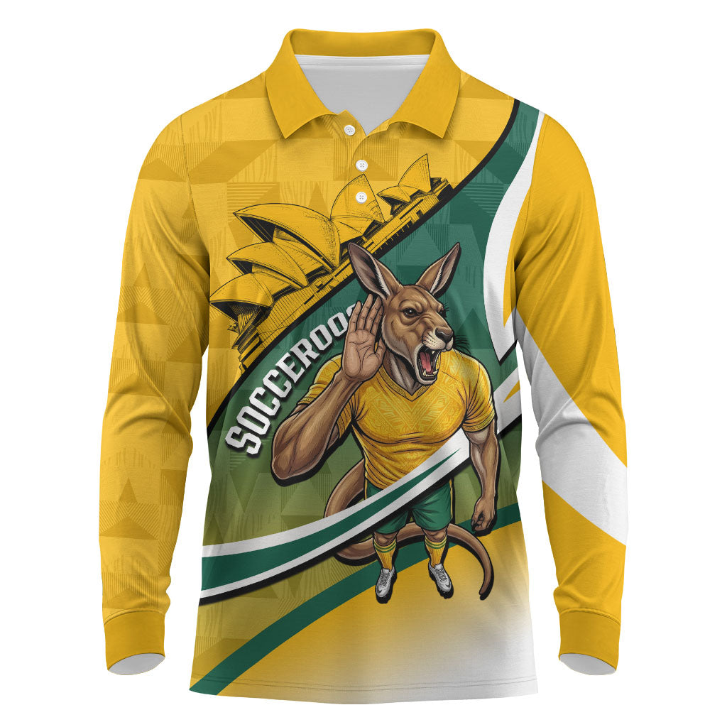 Personalized Australia Soccer Kangaroo Mascot Long Sleeve Polo Shirt Sydney Opera House - Hear the Champions Roar Football