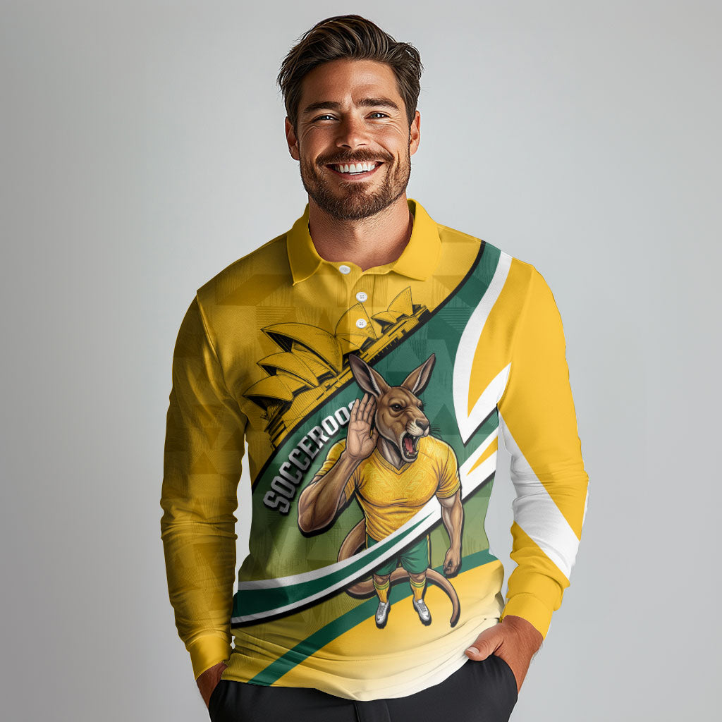 Personalized Australia Soccer Kangaroo Mascot Long Sleeve Polo Shirt Sydney Opera House - Hear the Champions Roar Football