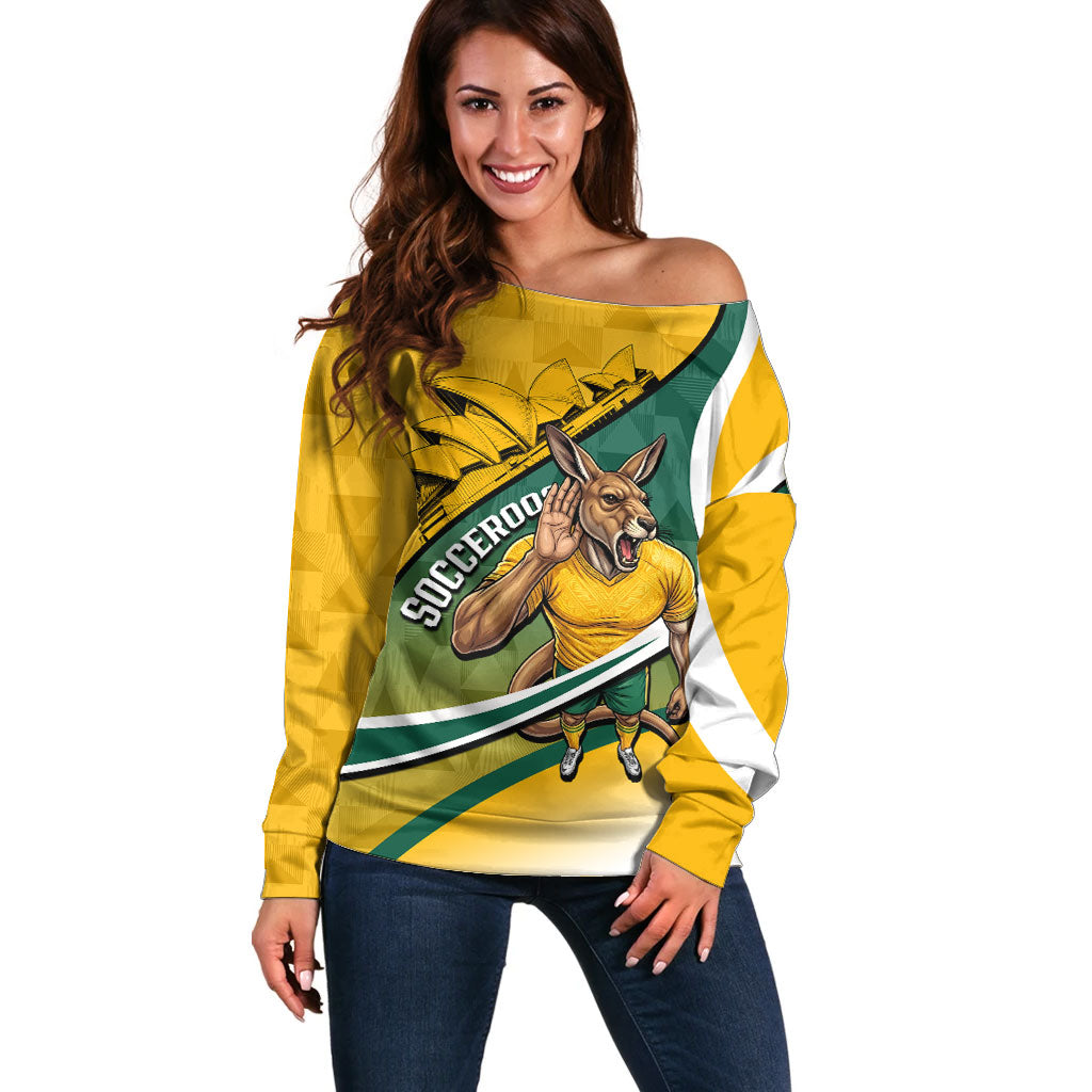 Personalized Australia Soccer Kangaroo Mascot Off Shoulder Sweater Sydney Opera House - Hear the Champions Roar Football