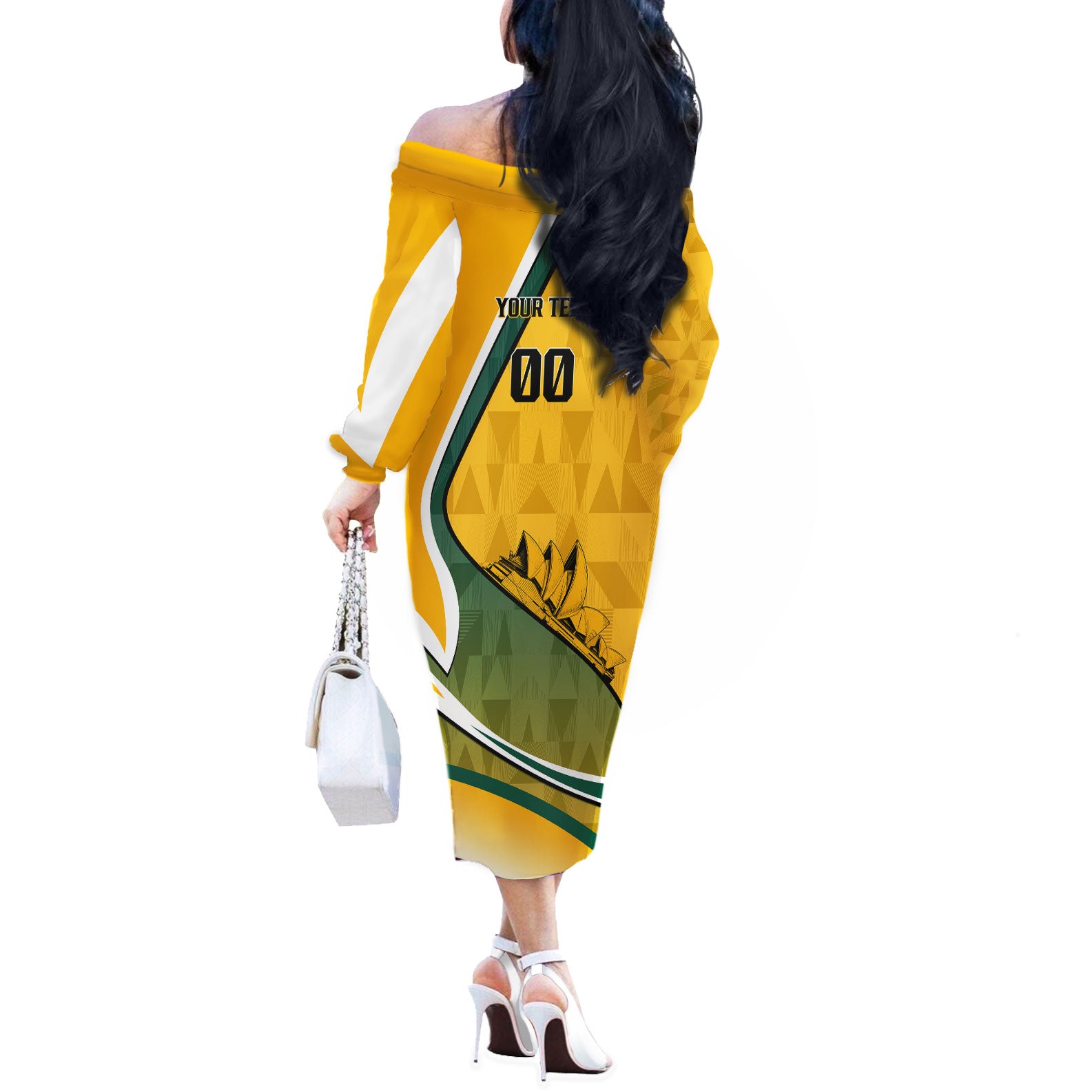 Personalized Australia Soccer Kangaroo Mascot Off The Shoulder Long Sleeve Dress Sydney Opera House - Hear the Champions Roar Football