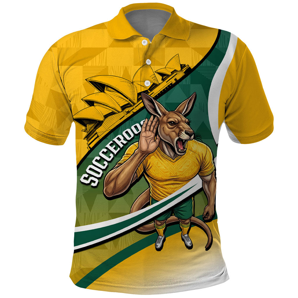 Personalized Australia Soccer Kangaroo Mascot Polo Shirt Sydney Opera House - Hear the Champions Roar Football