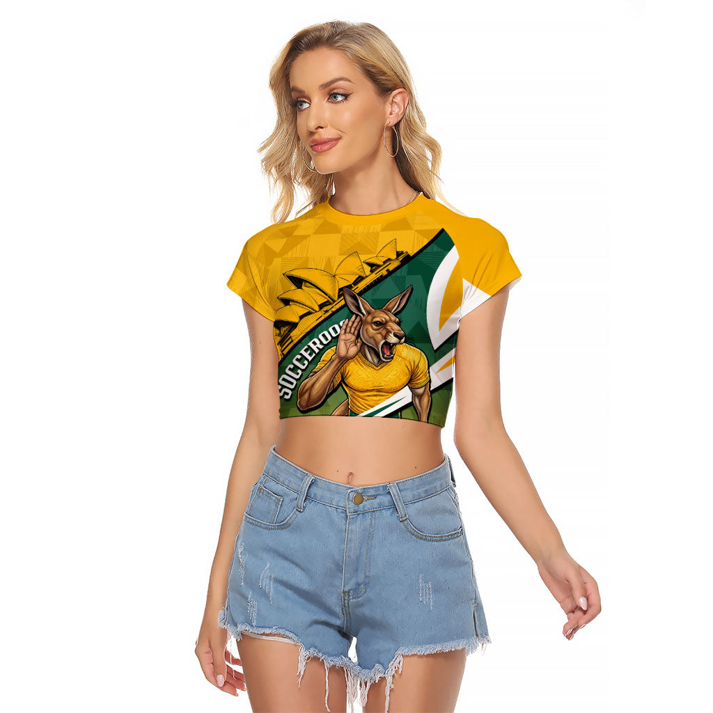 Personalized Australia Soccer Kangaroo Mascot Raglan Cropped T Shirt Sydney Opera House - Hear the Champions Roar Football