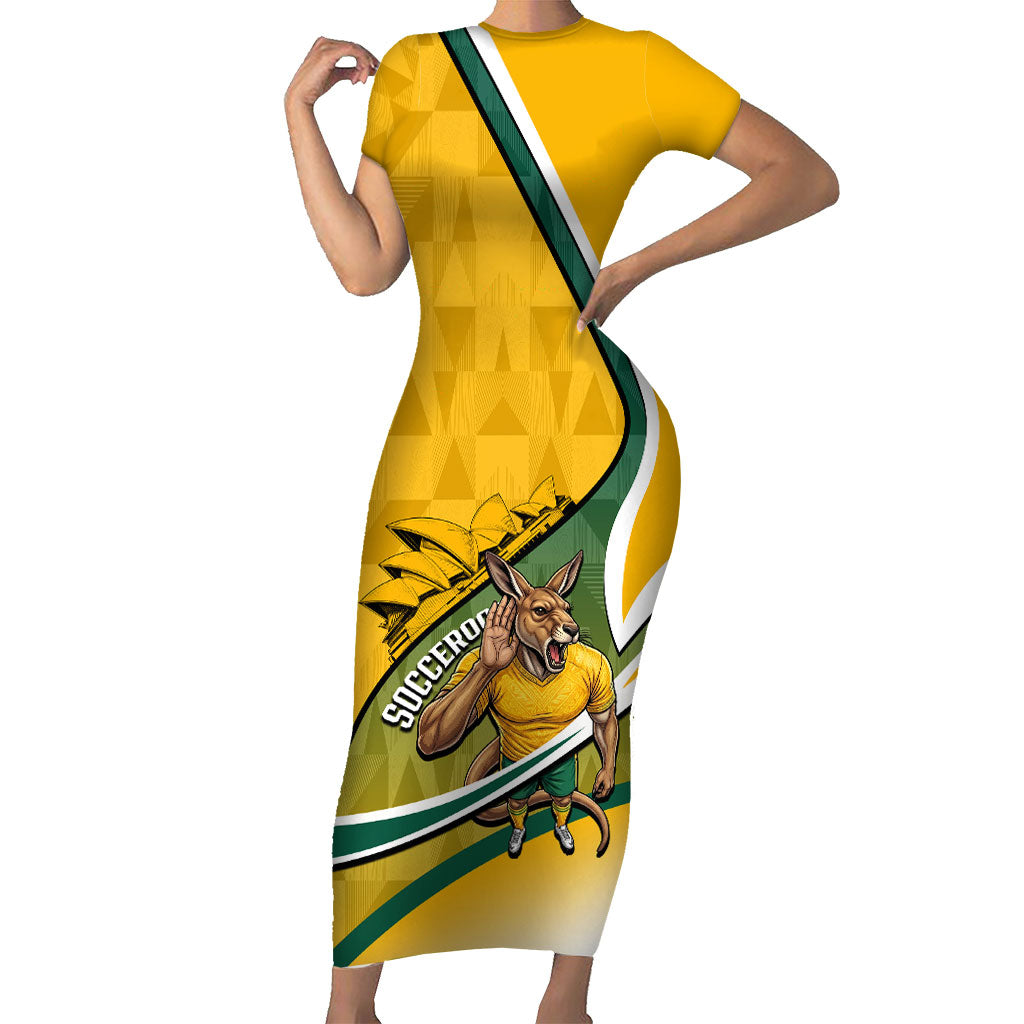 Personalized Australia Soccer Kangaroo Mascot Short Sleeve Bodycon Dress Sydney Opera House - Hear the Champions Roar Football
