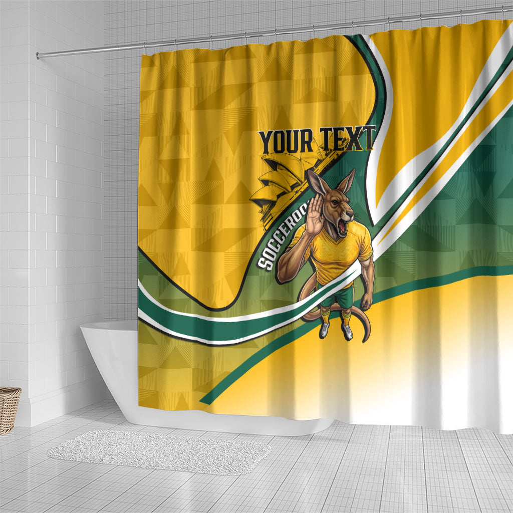 Personalized Australia Soccer Kangaroo Mascot Shower Curtain Sydney Opera House - Hear the Champions Roar Football