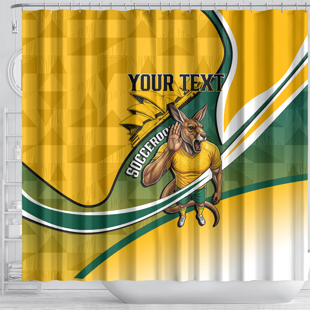Personalized Australia Soccer Kangaroo Mascot Shower Curtain Sydney Opera House - Hear the Champions Roar Football