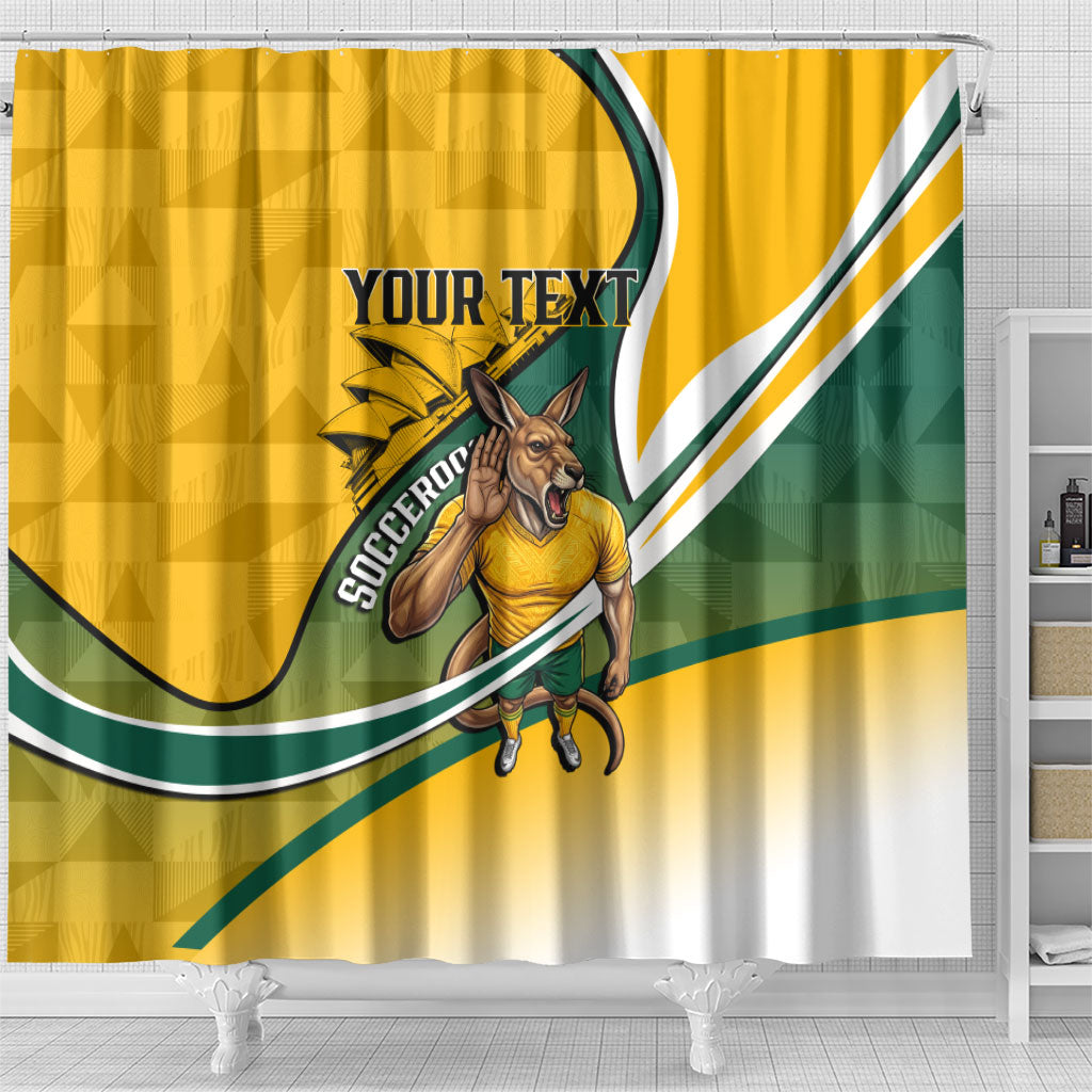 Personalized Australia Soccer Kangaroo Mascot Shower Curtain Sydney Opera House - Hear the Champions Roar Football