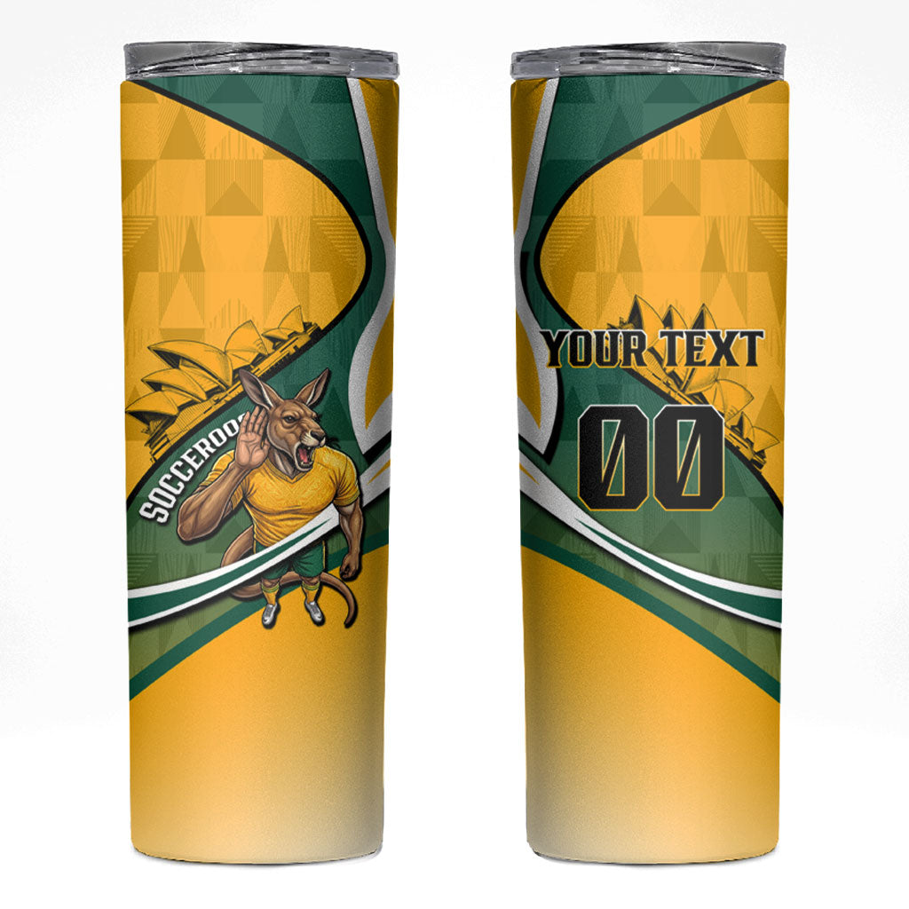 Personalized Australia Soccer Kangaroo Mascot Skinny Tumbler Sydney Opera House - Hear the Champions Roar Football