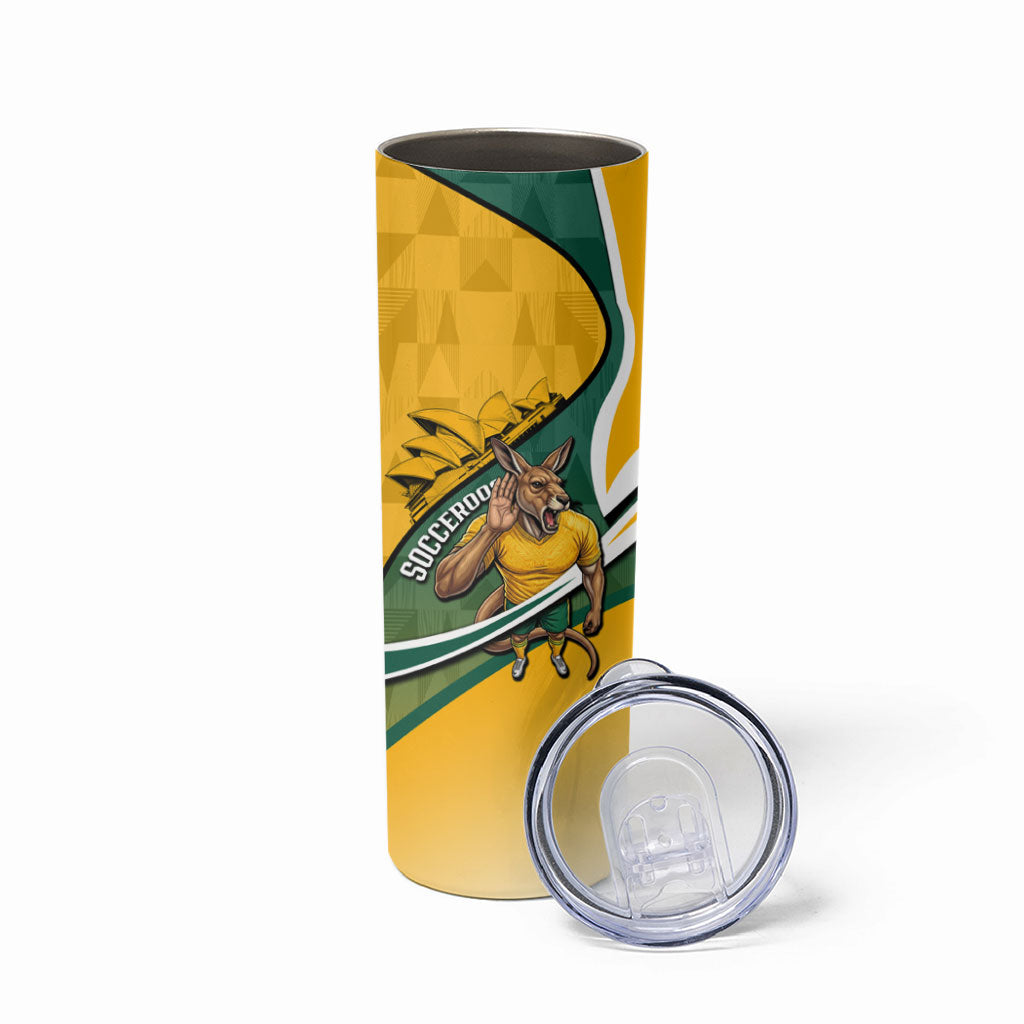 Personalized Australia Soccer Kangaroo Mascot Skinny Tumbler Sydney Opera House - Hear the Champions Roar Football