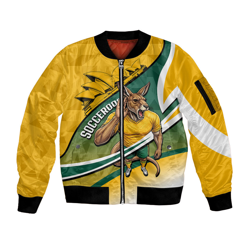Personalized Australia Soccer Kangaroo Mascot Sleeve Zip Bomber Jacket Sydney Opera House - Hear the Champions Roar Football