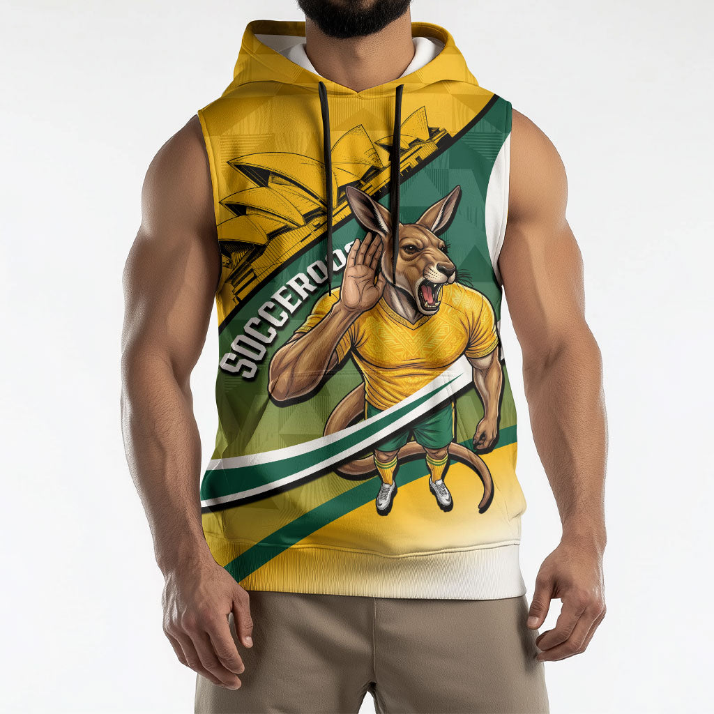 Personalized Australia Soccer Kangaroo Mascot Sleeveless Hoodie Sydney Opera House - Hear the Champions Roar Football