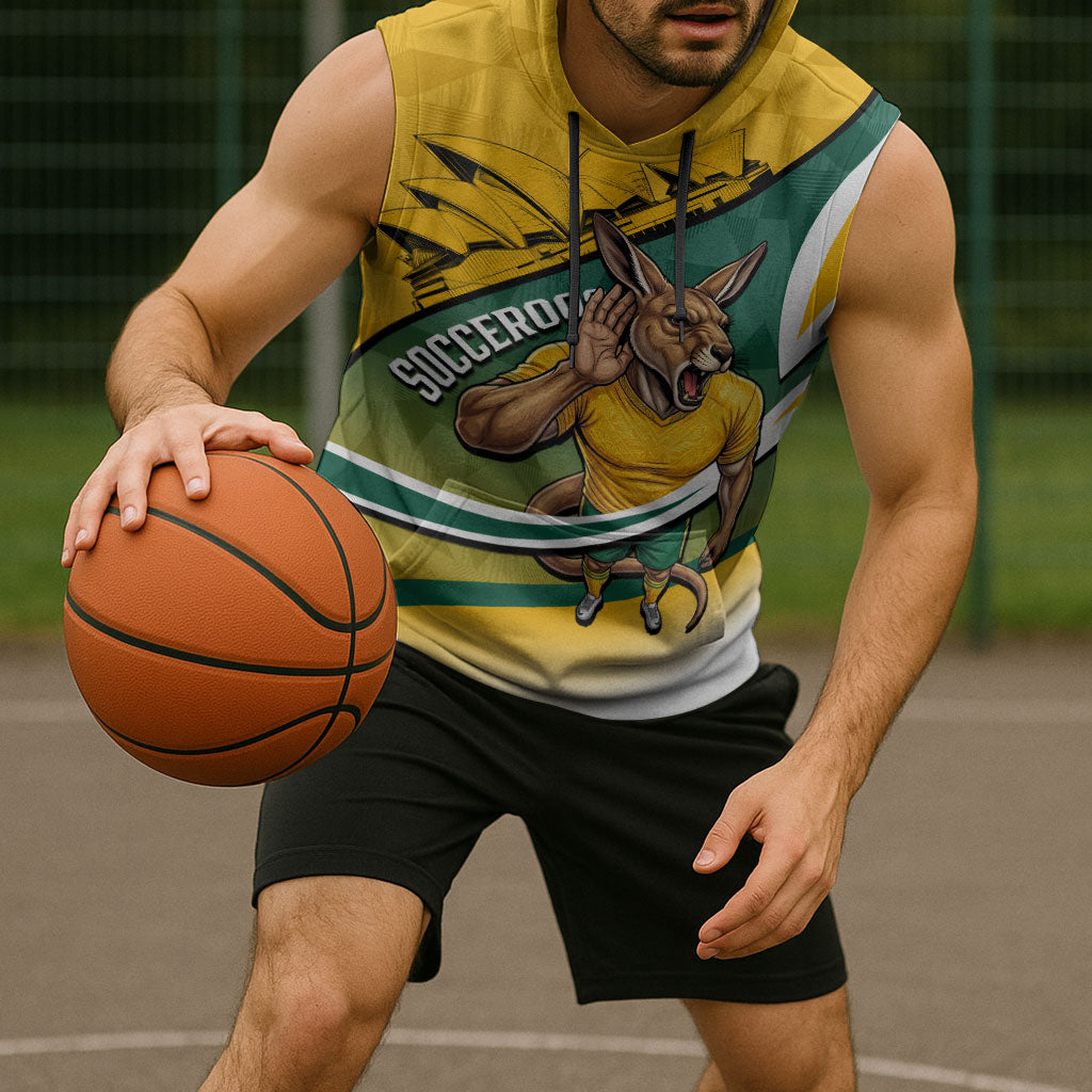 Personalized Australia Soccer Kangaroo Mascot Sleeveless Hoodie Sydney Opera House - Hear the Champions Roar Football