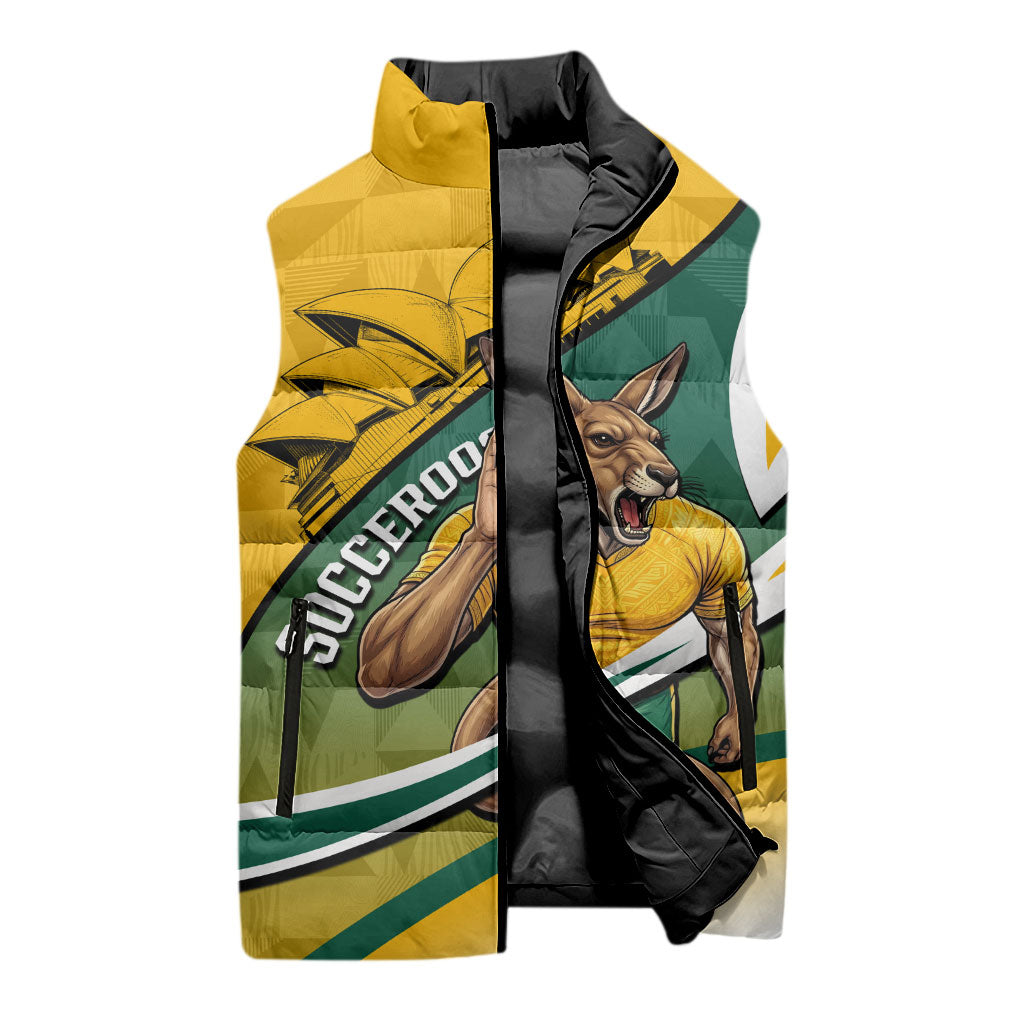 Personalized Australia Soccer Kangaroo Mascot Sleeveless Puffer Jacket Sydney Opera House - Hear the Champions Roar Football