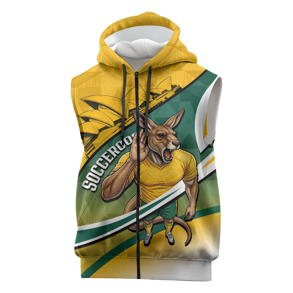 Personalized Australia Soccer Kangaroo Mascot Sleeveless Zip Hoodie Sydney Opera House - Hear the Champions Roar Football