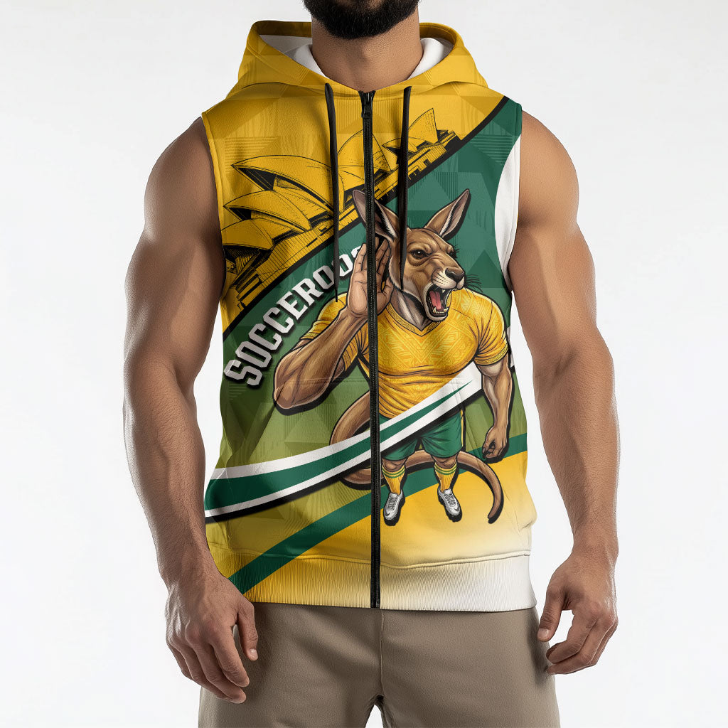 Personalized Australia Soccer Kangaroo Mascot Sleeveless Zip Hoodie Sydney Opera House - Hear the Champions Roar Football