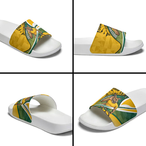 Personalized Australia Soccer Kangaroo Mascot Slide Sandals Sydney Opera House - Hear the Champions Roar Football