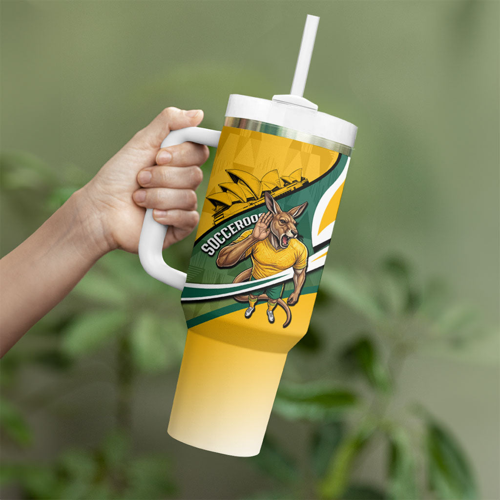 Personalized Australia Soccer Kangaroo Mascot Tumbler With Handle Sydney Opera House - Hear the Champions Roar Football