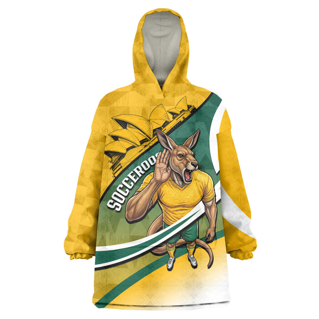 Personalized Australia Soccer Kangaroo Mascot Wearable Blanket Hoodie Sydney Opera House - Hear the Champions Roar Football