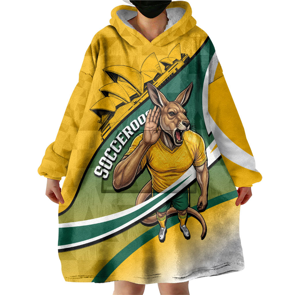 Personalized Australia Soccer Kangaroo Mascot Wearable Blanket Hoodie Sydney Opera House - Hear the Champions Roar Football