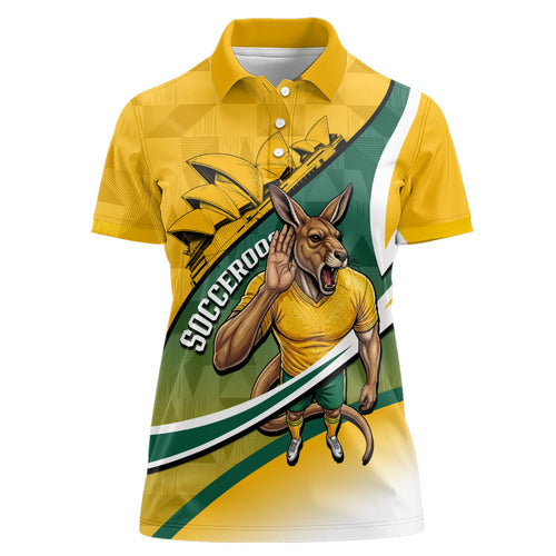 Personalized Australia Soccer Kangaroo Mascot Women Polo Shirt Sydney Opera House - Hear the Champions Roar Football