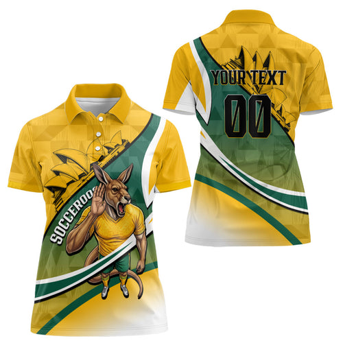 Personalized Australia Soccer Kangaroo Mascot Women Polo Shirt Sydney Opera House - Hear the Champions Roar Football