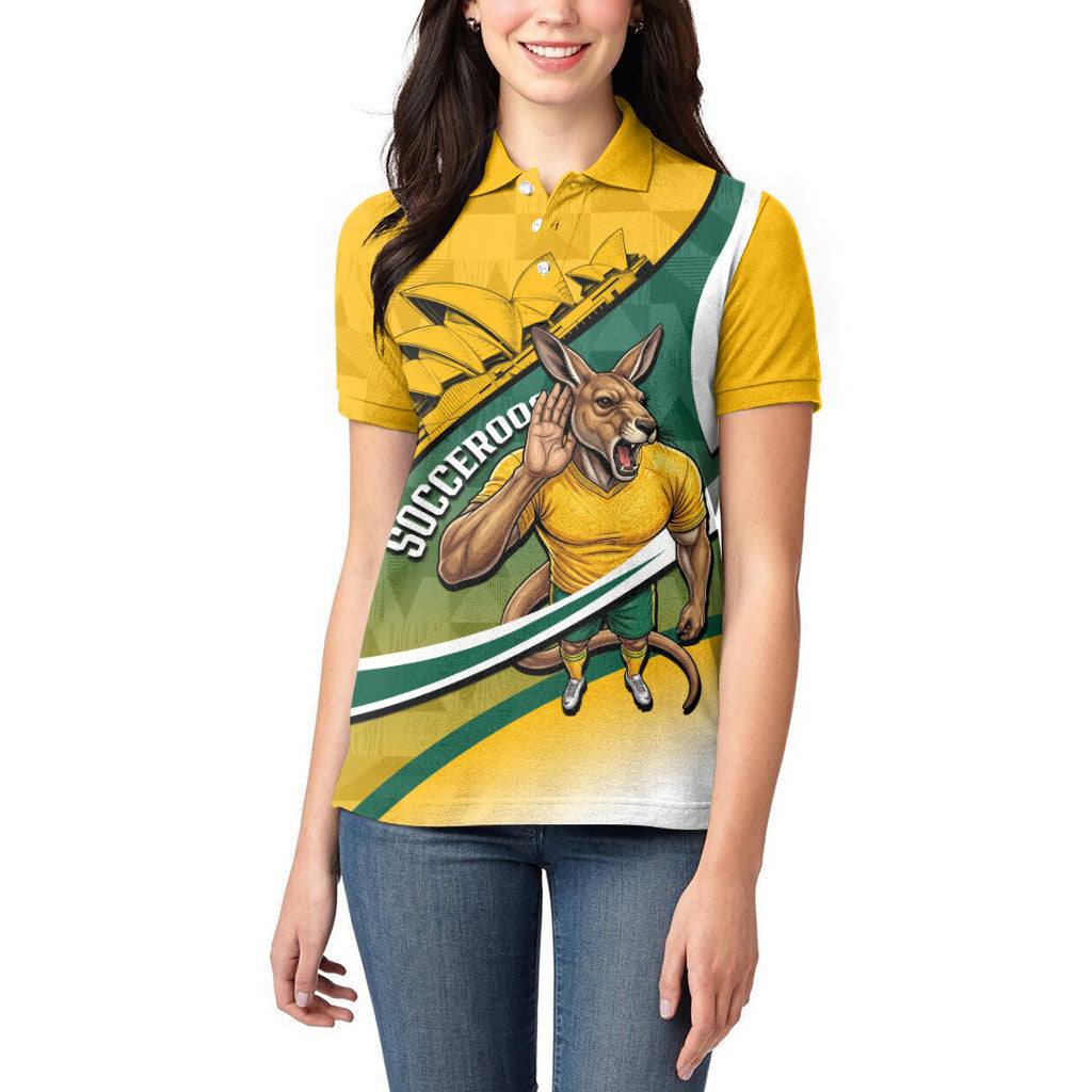 Personalized Australia Soccer Kangaroo Mascot Women Polo Shirt Sydney Opera House - Hear the Champions Roar Football