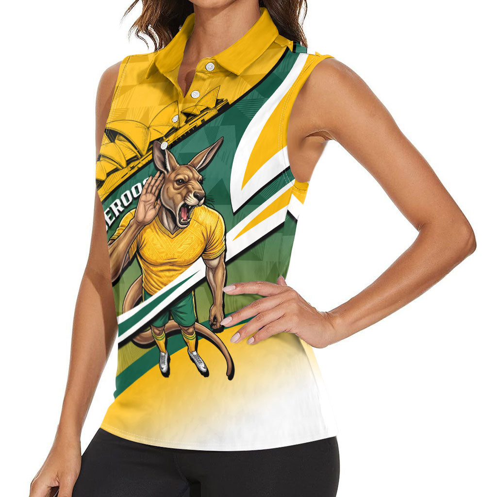 Personalized Australia Soccer Kangaroo Mascot Women Sleeveless Polo Shirt Sydney Opera House - Hear the Champions Roar Football