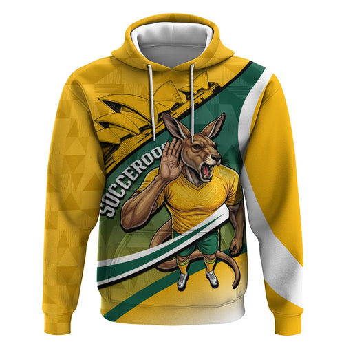 Personalized Australia Soccer Kangaroo Mascot Zip Hoodie Sydney Opera House - Hear the Champions Roar Football