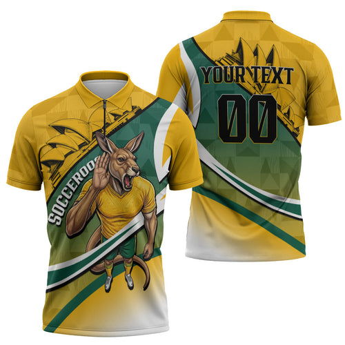 Personalized Australia Soccer Kangaroo Mascot Zipper Polo Shirt Sydney Opera House - Hear the Champions Roar Football