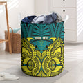 Personalized Hockeyroos Kangaroo Field Hockey Laundry Basket Tribal Geometric Green Gold Symmetrical Pattern Design