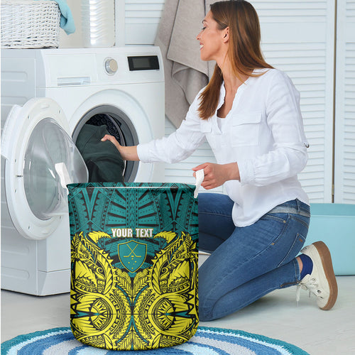 Personalized Hockeyroos Kangaroo Field Hockey Laundry Basket Tribal Geometric Green Gold Symmetrical Pattern Design