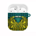 Personalized Hockeyroos Kangaroo Field Hockey AirPods Case Tribal Geometric Green Gold Symmetrical Pattern Design