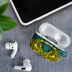 Personalized Hockeyroos Kangaroo Field Hockey AirPods Case Tribal Geometric Green Gold Symmetrical Pattern Design