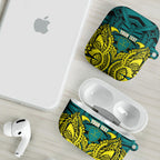 Personalized Hockeyroos Kangaroo Field Hockey AirPods Case Tribal Geometric Green Gold Symmetrical Pattern Design