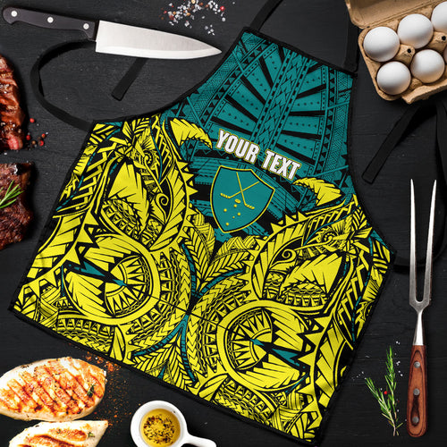 Personalized Hockeyroos Kangaroo Field Hockey Apron Tribal Geometric Green Gold Symmetrical Pattern Design
