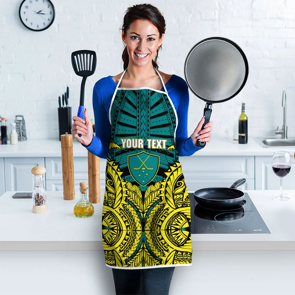 Personalized Hockeyroos Kangaroo Field Hockey Apron Tribal Geometric Green Gold Symmetrical Pattern Design