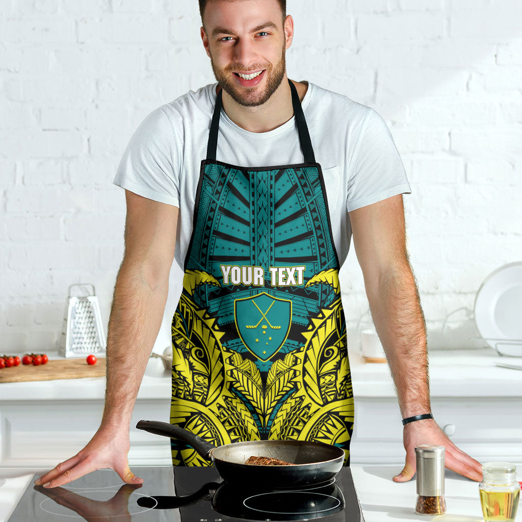 Personalized Hockeyroos Kangaroo Field Hockey Apron Tribal Geometric Green Gold Symmetrical Pattern Design
