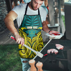 Personalized Hockeyroos Kangaroo Field Hockey Apron Tribal Geometric Green Gold Symmetrical Pattern Design